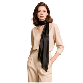 LA FERANI Women's Silk Scarf 100% Silk Neckerchief Silk Scarf 180 x 90 cm Plain Colour for Suit Formal Occasions Stole Business Style Gift for Her, black