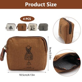 Pack of 4 Mini Canvas Purses, Small Purse for Women, Children, Bag with Zip and Pattern, Coin Purse, Vintage, Coin Purse, Mini, for Coins, Cards, Keys, 10.5 x 9 cm, multicoloured, vintage