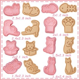 8pcs Cat Cookie Cutters Set, 3D Cute Cat Cookie Stamps, Cupcake Pancake Apple Pie Pastry Biscuit Molds, Fruit, Sandwich Cutter, Cookie Baking Molds for Cat Party Decorations (Cat-1)