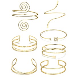 CharmBurst 7 Piece Gold Bangles, Adjustable Upper Arm Bangles, Boho Bracelets, Waterproof Jewellery, Gold Bangle Set, Punk Bracelet, Upper Arm Bangle