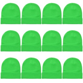 Falari 12 Pack Wholesale Winter Beanie Hat Unisex Bulk Skull Knitted Ski Cap for Cold Weather - Light Green