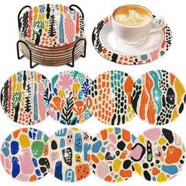 EWJRNSF 8 PCS Diamond Arts Painting Coasters, Small Diamond Art Coasters Kits Sets for Adults Beginners, Gem Painting by Number Kits Coaster for Craft with Holder for Drinks.Abstraction