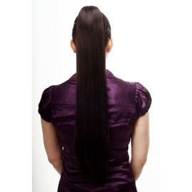 WIG ME UP - Hairpiece PONYTAIL with Claw Clamp/Clip extremely long straight & smooth dark brown T113-4 70 cm