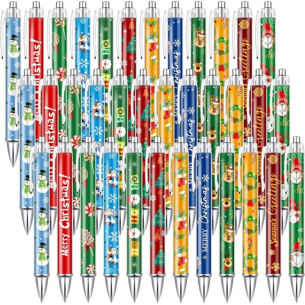 KAHEIGN 48Pcs Christmas Ballpoint Pens, 12 Styles Retractable Black Ink