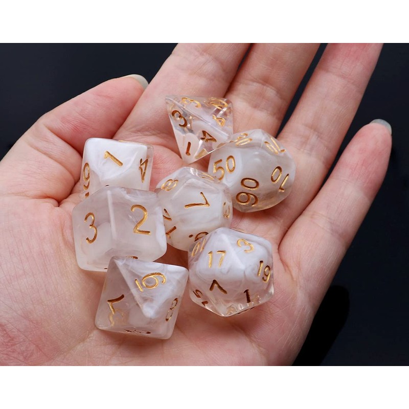 CREEBUY DND Dice Set 7Pcs Transparent Mix White Cloud Dice