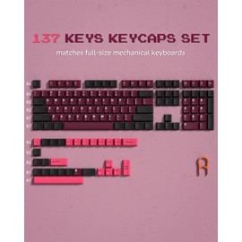 Womier Double Shot PBT Keycaps Set 138 Keys, Cherry Profile Custom Keycaps 60 65 75 100 Percent for 61/64/68/84/87/100/104/108 Retro Gaming Mechanical Keyboard (HotPink Black)