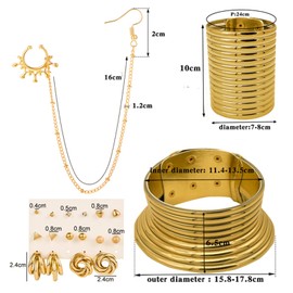 MOKTREGD 13Pcs African National Jewelry for Women Egypt Gold Collars African Vintage Set Flamboyant Egypt Choker Bracelet African Nose Rings Hoop Chain Earrings