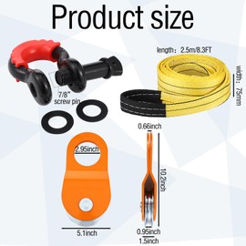 Datanly 4 Pcs Winch Recovery Kit, 3'' x 8' Tree Saver with Snatch Block and 2 Ring Shackles Recovery Strap Towing 10 Ton Heavy Winch Snatch Blocks Winch Pulley