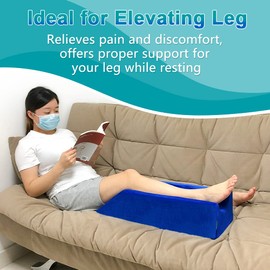 Leg Elevation Wedge Pillow Knee Leg Rest Pillow for Sleeping Post Surgery Knee Support Foam Bed Wedges Legs Bolster Foot Elevation After Surgery Pillow Positioning Wedge Cushion (Blue, 65cm Long)