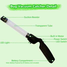 2 Pack Bug Vacuum Catcher for Adults and Kids, Battery Powered Bug Sucker for Home Garden, Cordless Spider Vacuum Small Insect Catcher Tool with LED Light for Spider Moth Beetle Cockroach Stink Bug
