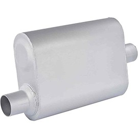 JEGS Chambered Deep-Tone Muffler | 2.25” Inside Diameter | Offset Inlet/Center Outlet | Gray Aluminized Steel | Overall Length of 19” | Muffler Body is 9” W x 4” H x 13” L