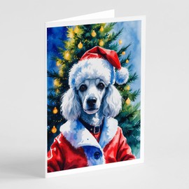 Caroline's Treasures White Poodle Christmas Greeting Cards Pack of 8 Blank Cards with Envelopes Whimsical A7 Size 5x7 Blank Note Cards