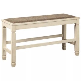 Ashley Furniture Bolanburg Single Wood Counter Bench in Antique White & Brown