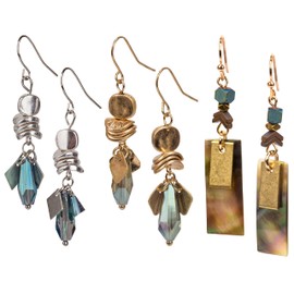 SPUNKYsoul Artsy Circle Two Toned Gold and Silver Boho Earrings for Women (3 Pack Shell & Faceted)