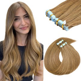 22 inch Tape in Hair Extensions Human Hair Invisible Straight Tape Hair Extensions for Women 20 Pcs/50g Seamless Skin Weft Real Hair Extensions Tape ins Human Hair #8 Light Brown