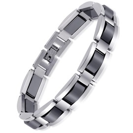 Feraco Mens Magnetic Bracelets, Classic Balck Titanium Stainless Steel Bracelet with Natural Hematite Magnet Stones,Men's Jewelry Gifts, 8.66 inch