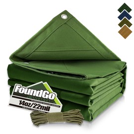 FoundGo Canvas Tarp 10x20ft Heavy Duty Waterresistant Tarps with Grommets, UV Resistant, 22 Mil Tarpaulin,14 oz Durable Cloth Covers for Car, Roof, Boat, Camp, Canopy, Woodpile with Ropes-Green