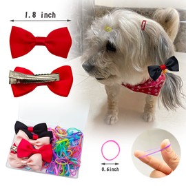 BENSEAO Dog Hair Clips Dog Bows Pet Hair Accessories 6Pcs/3 Pairs of Dogs Hair Clips for Dog Cat, 100 Rubber Bands, Puppy Hair Clips Storage Box (Monochrome)