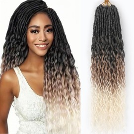Long Deep Faux Locs Crochet Hair for Black Women 8 Packs 24 Inch Pre Looped Goddess Locs Crochet Hair With Deep Wave Curly Ends Prelooped Synthetic Crochet Braids,Lightweight(24",T1B/27/613#)