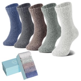 SISOSOCK 5 Pairs Fuzzy Soft Cozy Comfortable Socks for Women, Casual Sleep Comfy Socks, Perfect Warm Winter Gifts for Women