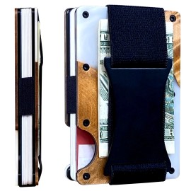 Lux Look EDGE Men’s Resin Wood Pattern Aluminum Wallet Blocks RFID Scanners Money Strap - White R8