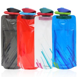 KtbeYTi 700 ml Pack of 4 Foldable Water Bottles, 4 Colours Foldable Water Bottles, Foldable Bottle for Trekking Tour Adventure Travel