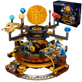 Spinning Solar System Building Blocks Planet Set, STEM Education Science Curriculum Learning Outer Space Toys with Rocket and Satellite Models, Orbiting 9 Planets, Birthday Gift for Ages 8 and Up