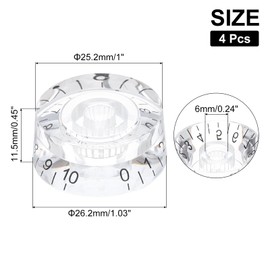 sourcing map 4pcs Electric Guitar Knobs Clear Speed Volume Tone Control Knob 1.03x0.45 inch Guitar Adjust Knobs Caps for Electric Guitar Parts Replacement (Clear-Black Word)