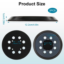 2Pcs 5 Inch Hook and Loop Orbital Sander Pad with 8 Dust Holes and 4 Screw Holes, High-Density Soft Rubber Sanding Pads Compatible with 5" Random Orbital Sanders, Durable Replacement Disc Base