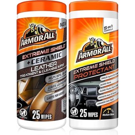 Armor All Ceramic Car Leather Cleaning Wipes, Use on Heated Seats and Leather Surfaces, Includes Ceramic Leather and Extreme Protectant Wipes - 2 Count