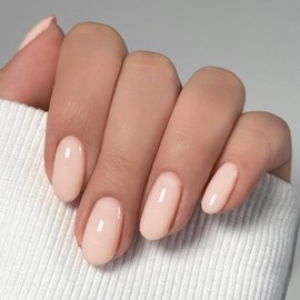 Cream Orange French False Nails Short Almond, 24Pcs 12 Sizes Solid Color Oval Acrylic Fake Nails Press on, Natural & Reusable Artificial Gel Stick on Nails for Women and Girls Manicure Decorations