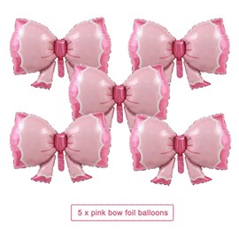 5 Pcs Large Bow Balloons,Coquette Balloons for Girl Party Decorations Pink Bow Balloons for Wedding, Baby Shower, Party Gift Kids Theme Supplies