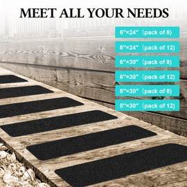 ToStair Non Slip Outdoor Stair Treads,6"x30"(12-Pack),Black Pre-Cut 80 Grit Anti Slip Grip Tape,Non Skid Heavy Duty Traction Adhesive Step Stripes for Staircase,Skateborad and Deck.