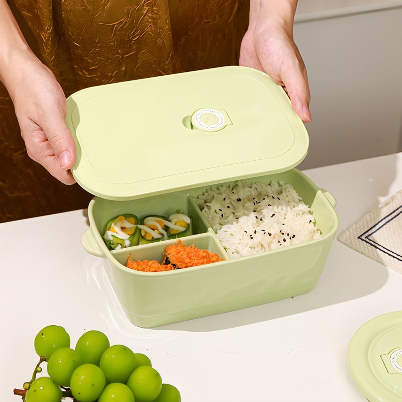 Ceramic Lunch Box with Compartment, Lunch Box with Lid, Green