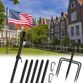FIASON 8 FT Stainless Steel Tangle Free Flag Pole in Ground with 5 Pronges Base, Flag Poles for American Flag Outside House Ground Flag Pole or Commercial Flag Poles Kit(Black, Without Flag)