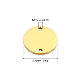 PATIKIL 16mm Steel Disc, 6Pcs Metal Stamping Blanks Tags Circle Round Pendants Metal Plate Connection Stainless Steel with 2 Holes for Laser Engraving Stamping Craft Name Tag, Golden