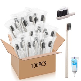 Uiifan 100 Sets Disposable Toothbrushes Bulk with Toothpaste Individually Wrapped Travel Toothbrush Set Homeless Supplies Manual Soft Bristle Toothbrushes for Home Hotel Office School Camping