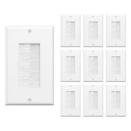VCE Brush Wall Plate, Cable Pass Through Insert for Wires, White, 10-Pack