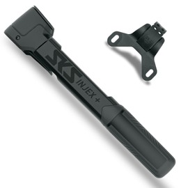 SKS GERMANY INJEX Plus Mini Pump (Bicycle Pump for On the Go, Ergonomic Handle, Switchable Telescopic Function, Space-Saving Attachment, MV Easy Head for All Valves), Black