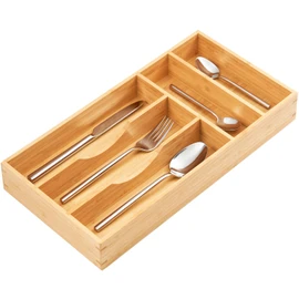 Umilife Bamboo Kitchen Drawer Organizer, 8 Inch Silverware Utensils Tray Holder for Small Drawer, Wood Caddy for Flatware Cutlery Knives