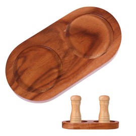 beinkmake Pepper Grinder Holder Salt and Pepper Mill Tray Inner Dia 2.28 Inch Acacia Wood Mill Rest Pepper Shakers Holder for Kitchen Counter Table Protection Style2