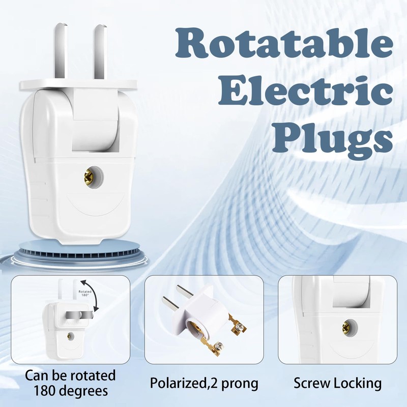 Replacement Plug 2 Prong, Extension Cord Replacement Male Power Plug,