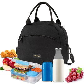 JeeLeeko loncheras para mujer,Bolsa de almuerzo aislada para mujeres,Impermeable y a prueba de fugas, Caja de Almuerzo portátil Reutilizable, Adecuado para oficina, trabajo, escuela, camping（Negro)