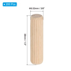 PATIKIL 3/8x1 1/2" Wooden Dowel Pins, 200Pack Wood Dried Fluted and Beveled Variety Bucket for DIY Crafts and Home Decor