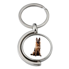 PJ4U German Shepherd Dog Family Pet Spinning Double Sided Metal Keyring And Gift Bag