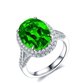 Uloveido Charms White Gold Plated Big Zircon Oval Ring, Simulated Emerald Rings, Crystal Split Shank Ring May Birthstone Jewelry for Women Y927-Green