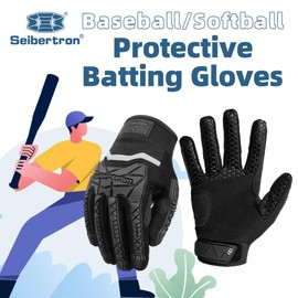 Seibertron S.P.B.G 2.0 Baseball/Softball Batting Super Grip and Protective Gloves Youth Black M