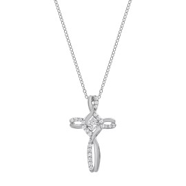Beyond Brilliance Sterling Silver Cross Necklace for Women - 1/4 Carat Round Cut Diamond Pendant