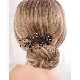 Missgrace Peine para el pelo con cristales laterales dorados, rojos, negros, ocasiones especiales, accesorio para el cabello para mujeres (negro)