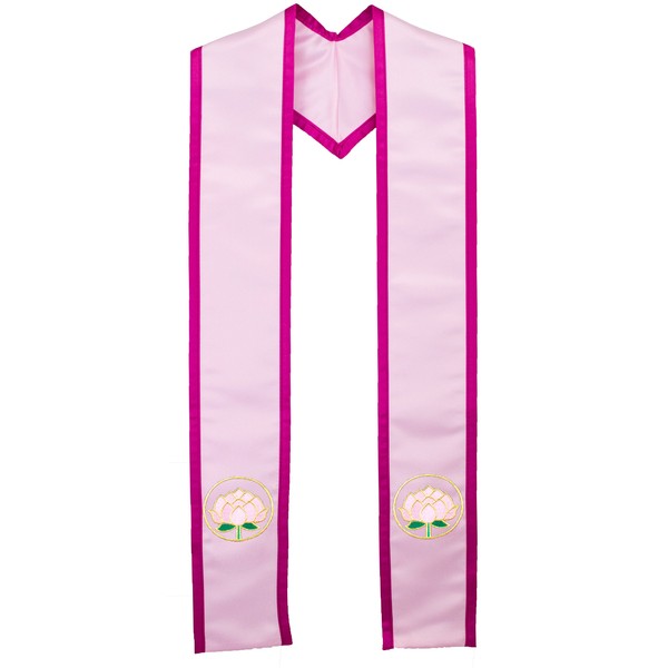 Deluxe Pink Satin Clergy Stole with Embroidered Lotus Flower [